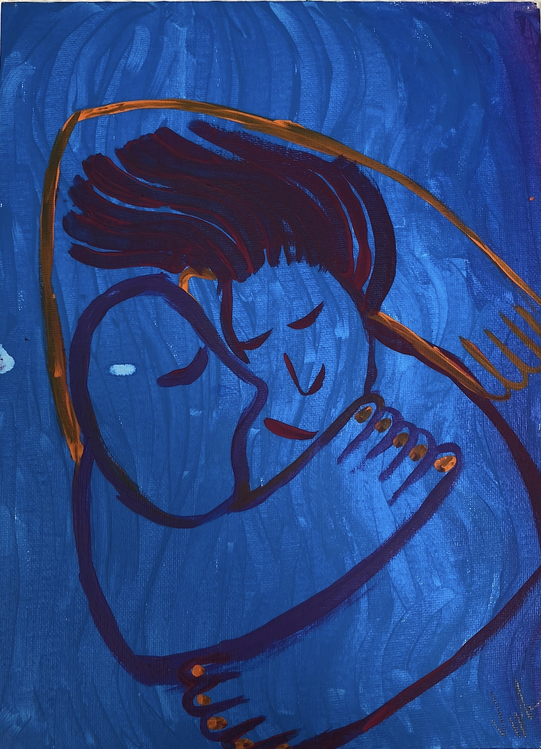 Blue Image of Two Figures Embracing - Victoria de Alba, Ciudad Juárez y El Paso (21 years old)