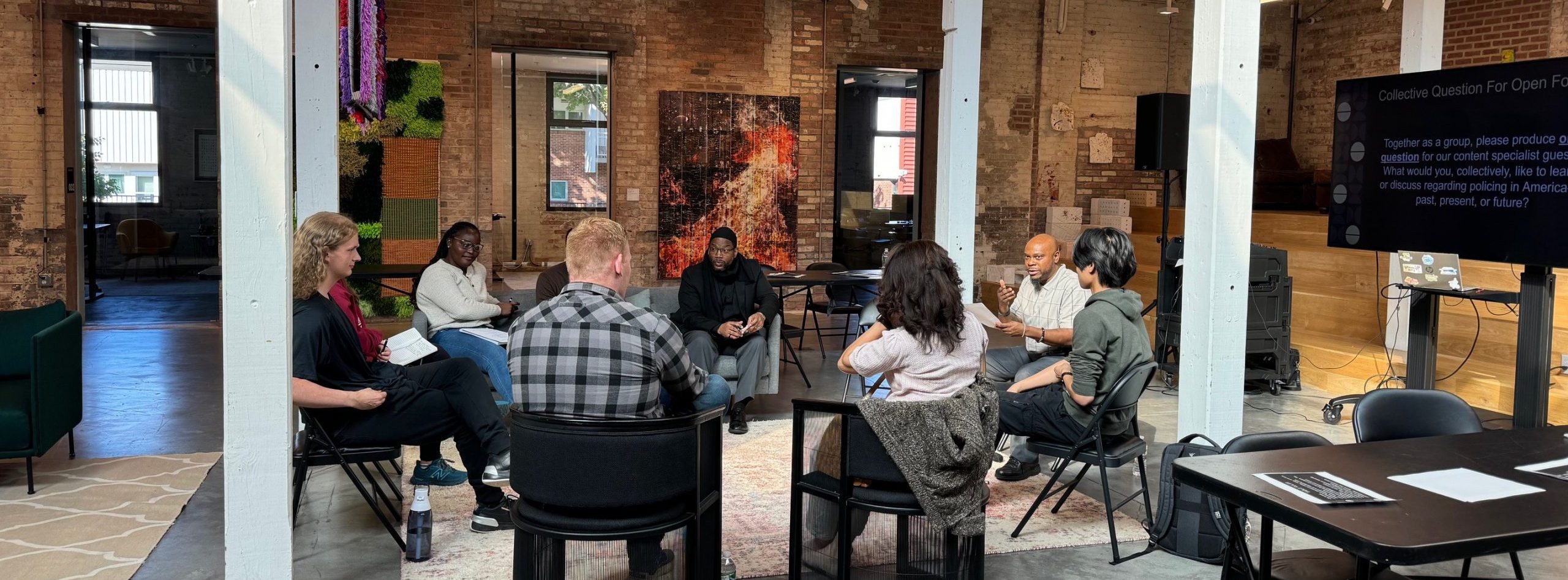 Community members and students participate in an Encounters dialogue hosted by the Democracy and Dialogue Initiative of Dodd Impact